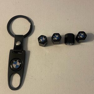 BMW metal keychain & valve Stem caps in black NWT